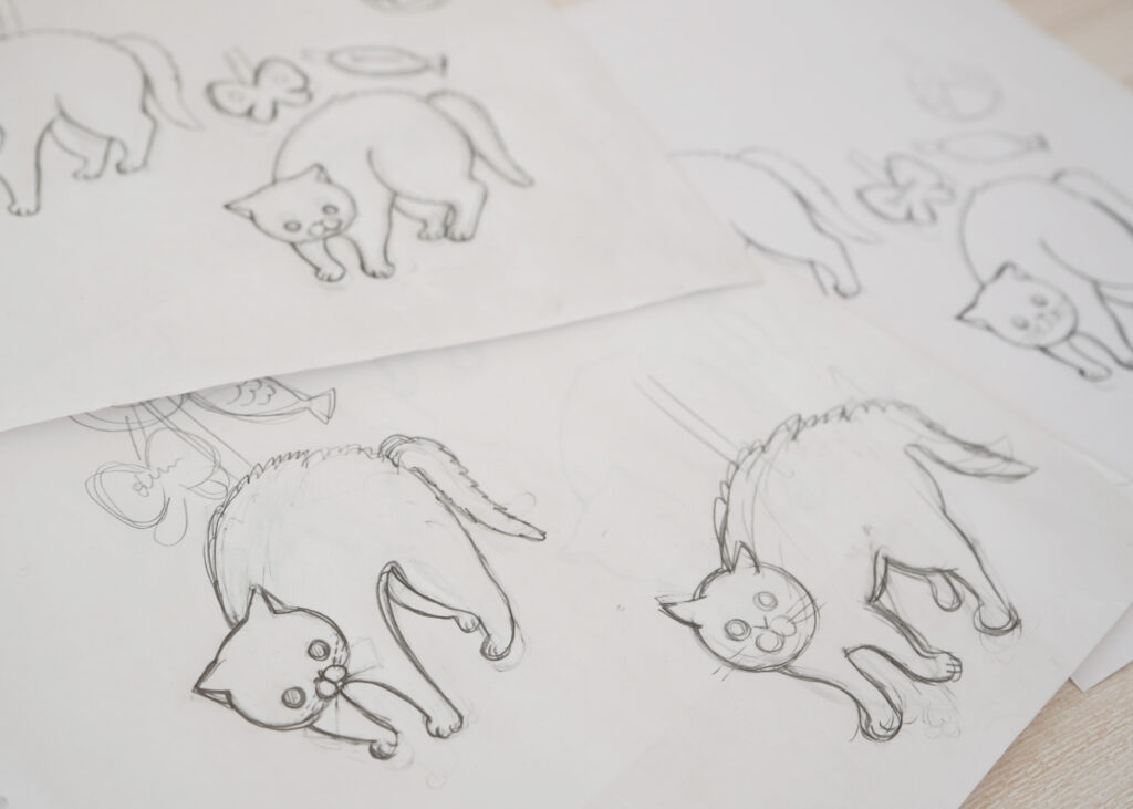 目がすわり、毛を逆立てた表情まで。ラフスケッチから立体へ。-1